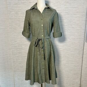 Sharagano Olive Green Button-Front Midi Shirt Dress